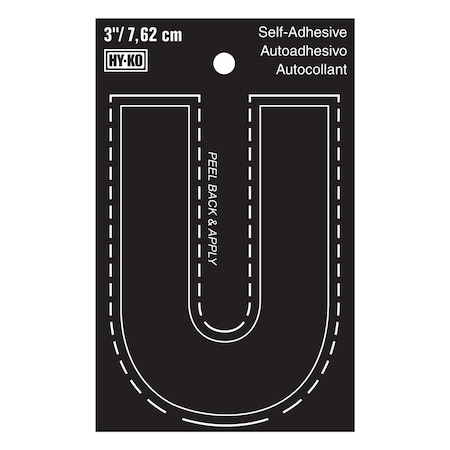 Hy-Ko 3In Black Vinyl Letter U, 10PK A30431